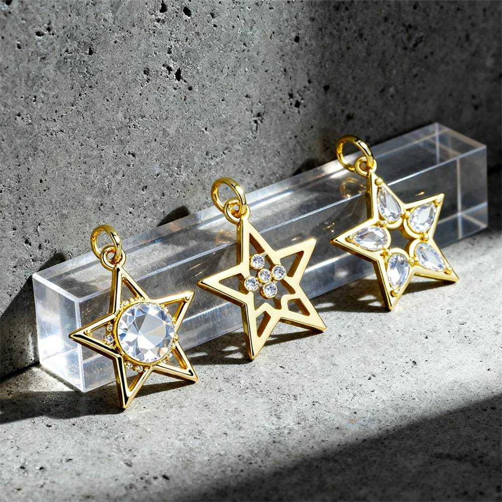 

2Pcs Pendants Brass Cubic Zircon Star Charms DIY Jewelry Necklace Bracelet Sparkling Accessories for Daily Wear Party Decoration