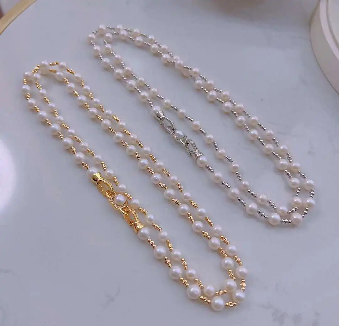 80CM brand new square button Mantianxing sweater chain 7-8MM nearly round slight flaw natural freshwater pearl sweater chain