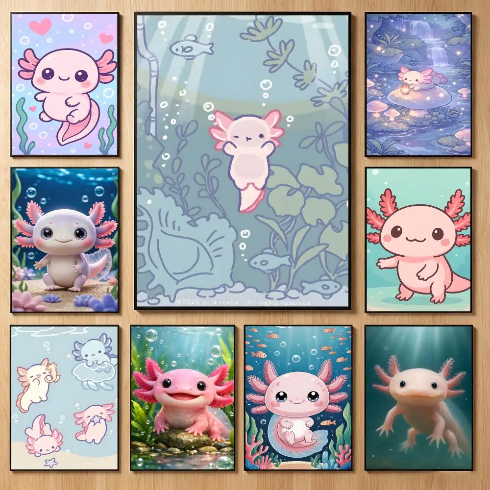 Charming Aquatic Art A-Axolotl Poster Classic Self-Adhesive PP Wall Sticker for Living Room Bar Decor Gift