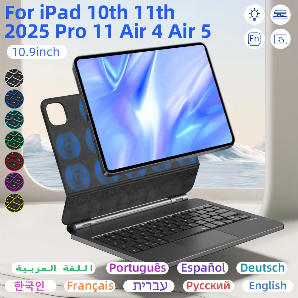 Wireless Bluetooth Touch Magic Keyboard for iPad A16 10th 11th Gen Pro 11 Air4  Air5 Portable Office Keyboard Spanish Korean