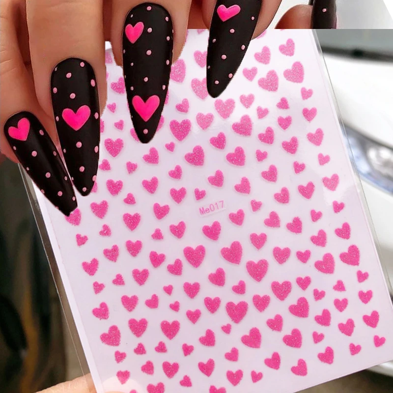 Nail Art 3d Stickers Valentine Day Shine Glitters Red Rosepink Love Hearts Adhesive Sliders Decals Decorated Nail Manicures