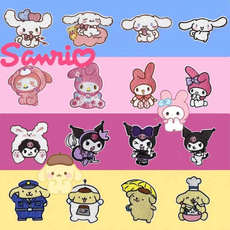 Kawaii Sanrio การ์ตูน Kuromi แพทช์ปัก My Melody Cinnamoroll Pompom Purin Self-Adhesive Patch สําหรับสาวของขวัญเพื่อน