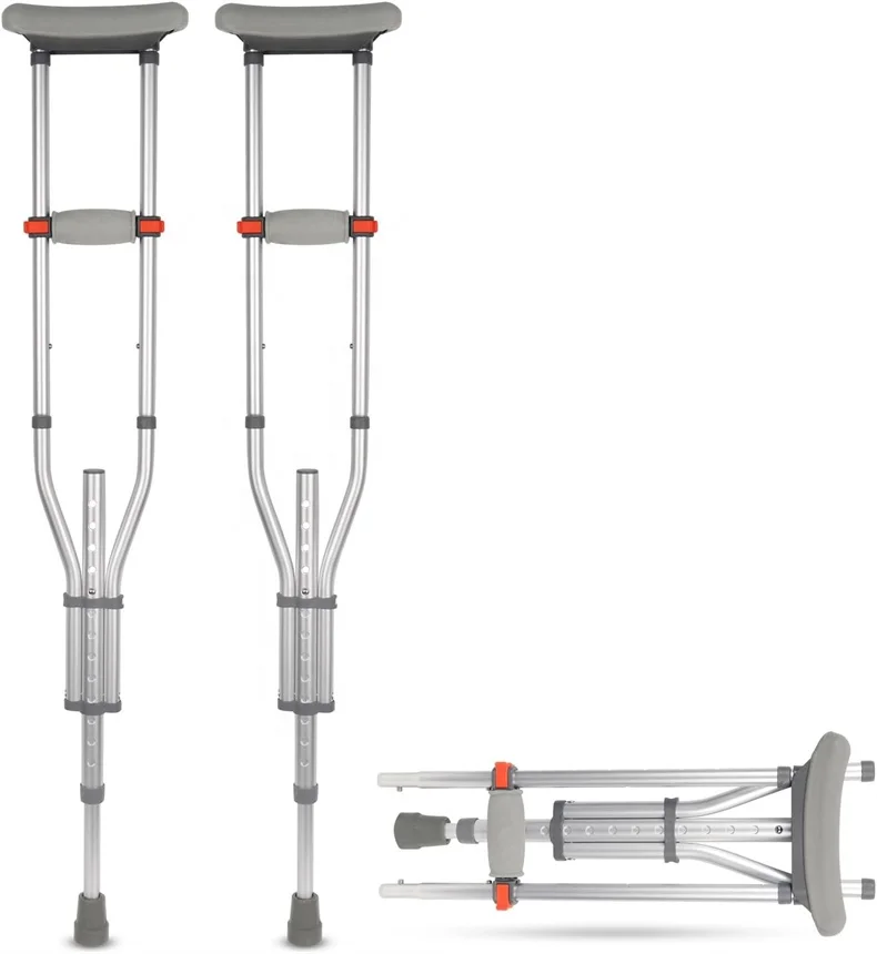 

MSMT Health Height Adjustable Lightweight TPR Material Non-Slip Cane Pad Aluminum Folding Underarm Cane Silver