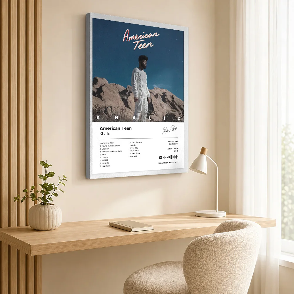 Khalid American Teen Album Framed Canvas Poster Vintage Record Style Wall Decor With Customized Photo For Bedroom Ideal Fan Gift