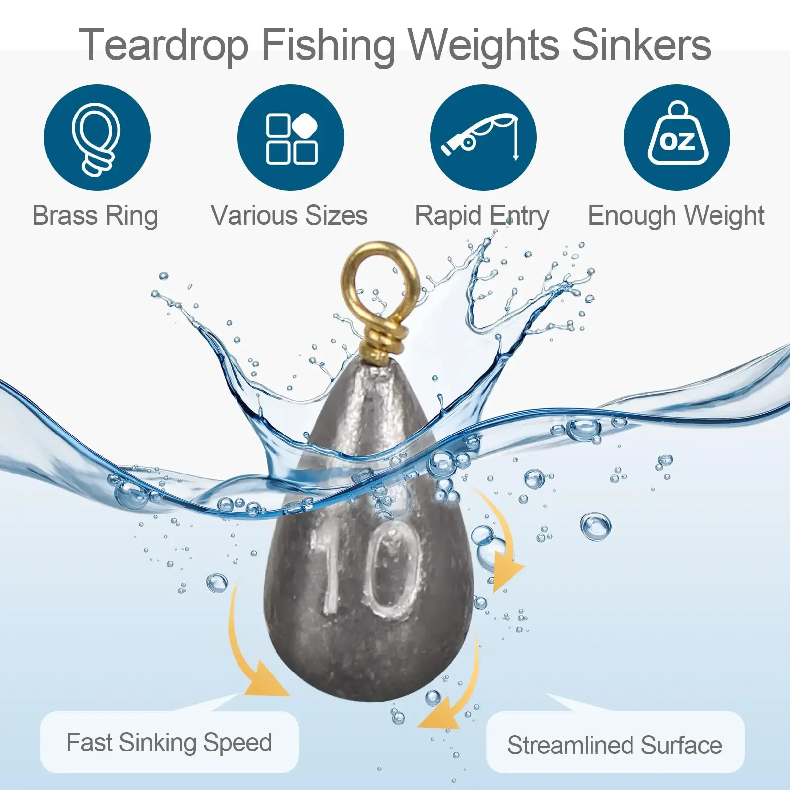 20 Stück Angelgewichtssinker 3,5 g-14 g wassertropfenförmige gedrehte Ringblei-Sinker für Bass Casting Carolina Rig Texas Rig Tackle – Detail 2