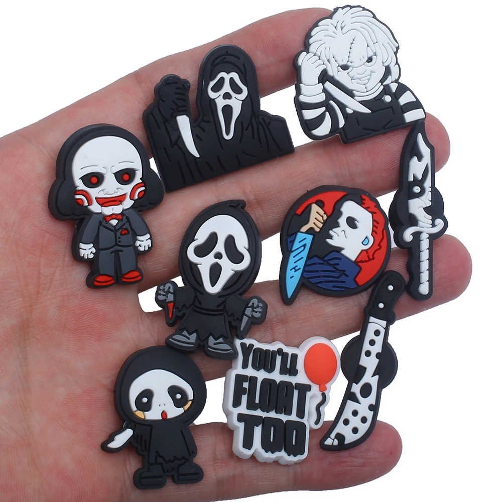 Single sale Halloween Horror Movie Shoe Charms Shoe Accessories Children Decorations Fit Wristband shoe Charm Party Present