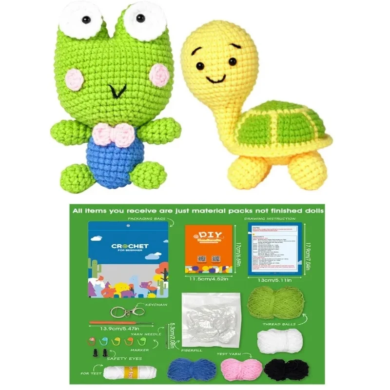 

LMDZ Cute Turtles/Frogs Crochet Hook Material Package With Yarn Tools And Video Tutorials For DIY New Starter Beginners