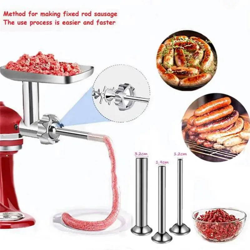 ABUN Metal Food for Grinder Attachment for KitchenAid Stand Mixer Stainless Steel Sausage Stuffer Tubes Meat for Grinder Blade