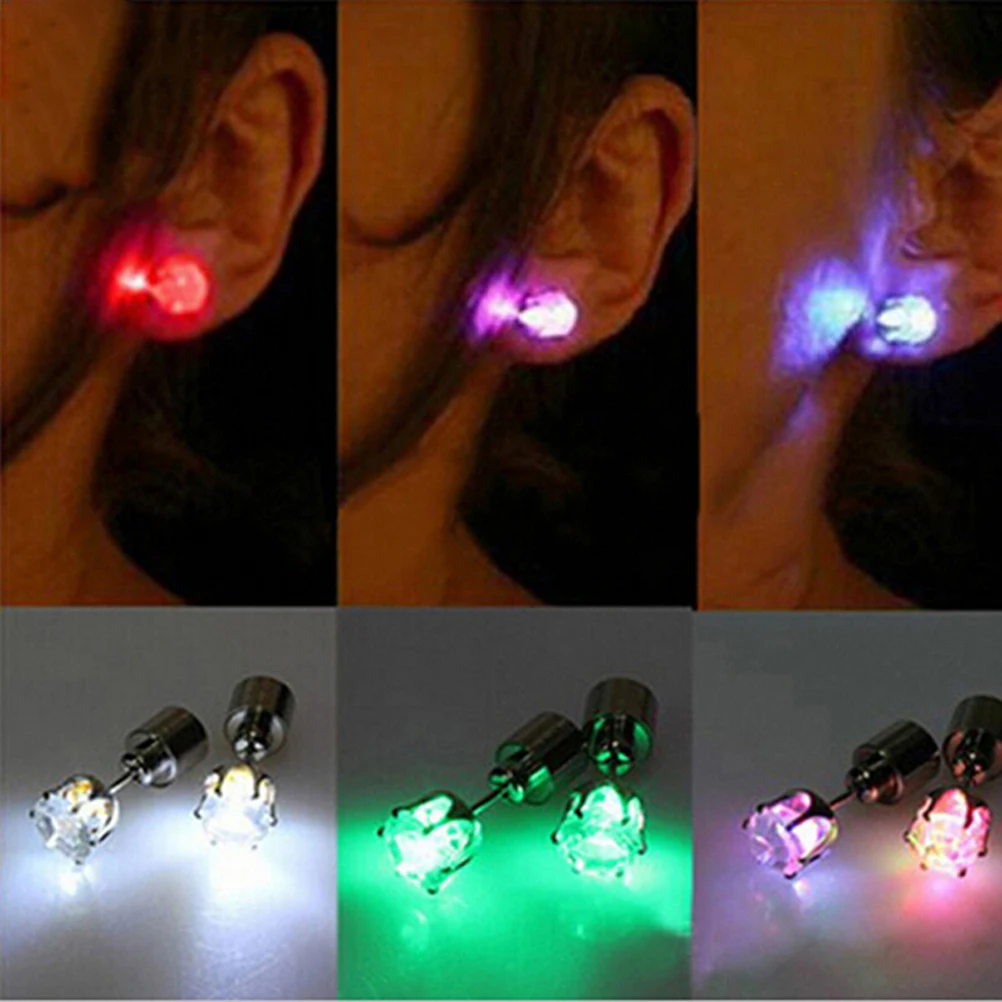 

7Pcs LED Earrings Studs Light Up Glowing Flashing Stainless Party Outdoor Activities Concert Fun