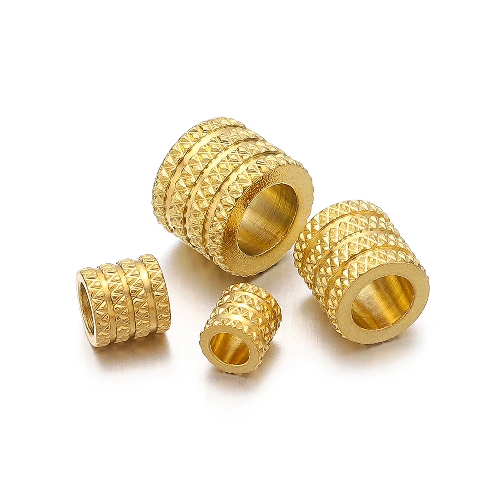 Perles moletées à grand trou en acier inoxydable, 10 pièces, perles d'espacement amples pour bricolage, résultats de colliers et de bracelets, fabrication de bijoux, vente en gros