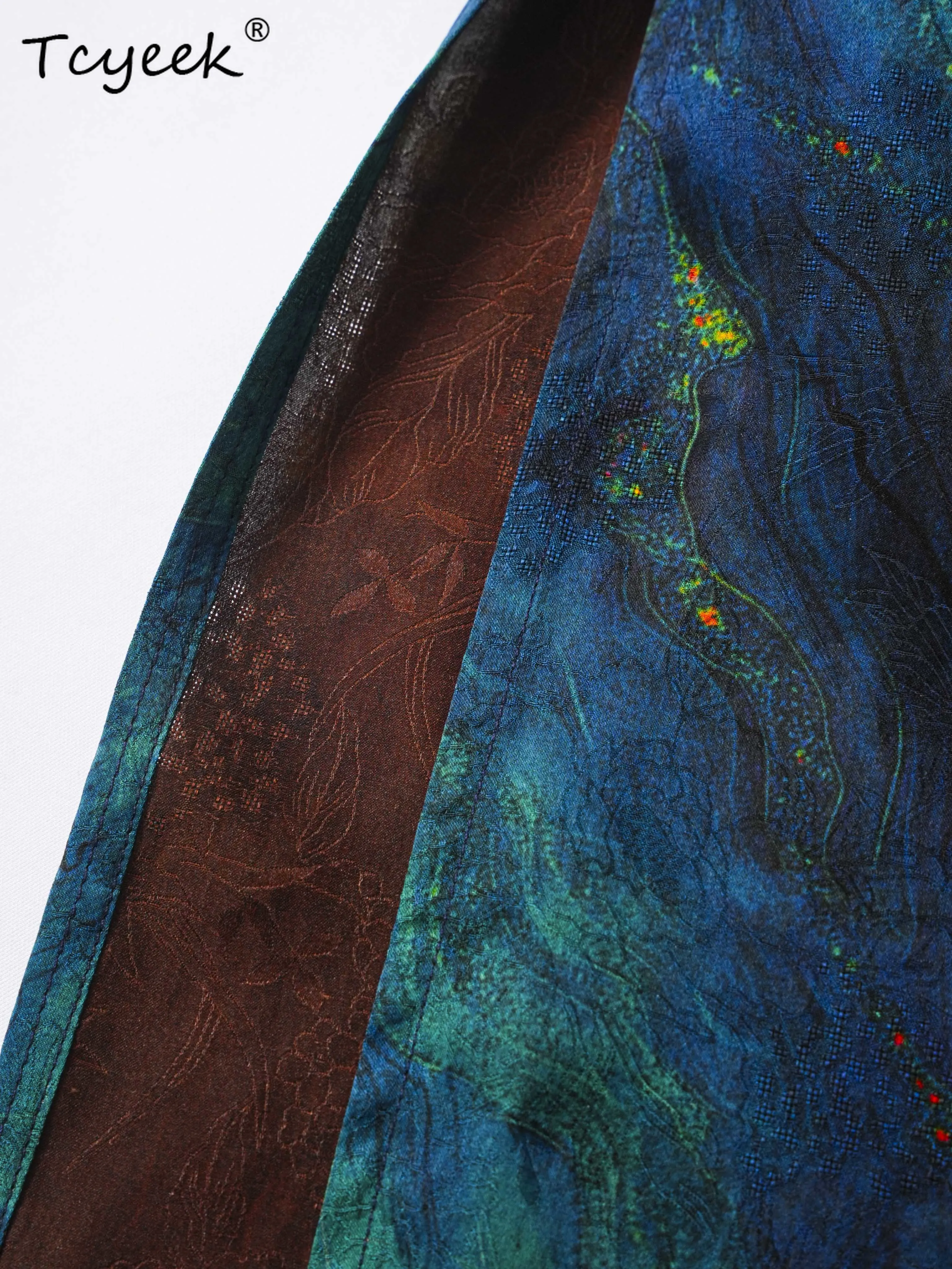 Tcyeek 100% 멀 베리 실크 여름 얇은 중국 스타일 블루 스트레이트 튜브 슬릿이있는 원 스텝 스커트 롱 여성 스커트 Юбка Женская