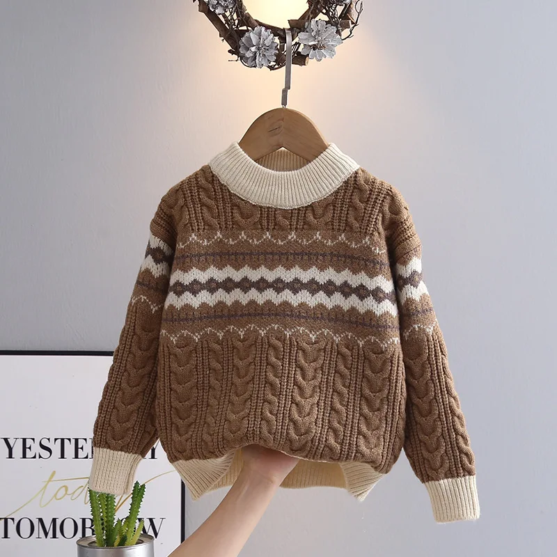 Boys Pullover Sweaters Spring Autumn 2025 Children Woolen Jersey Outerwear Tops For Baby Clothing Kids Knitted Sweater Teenagers