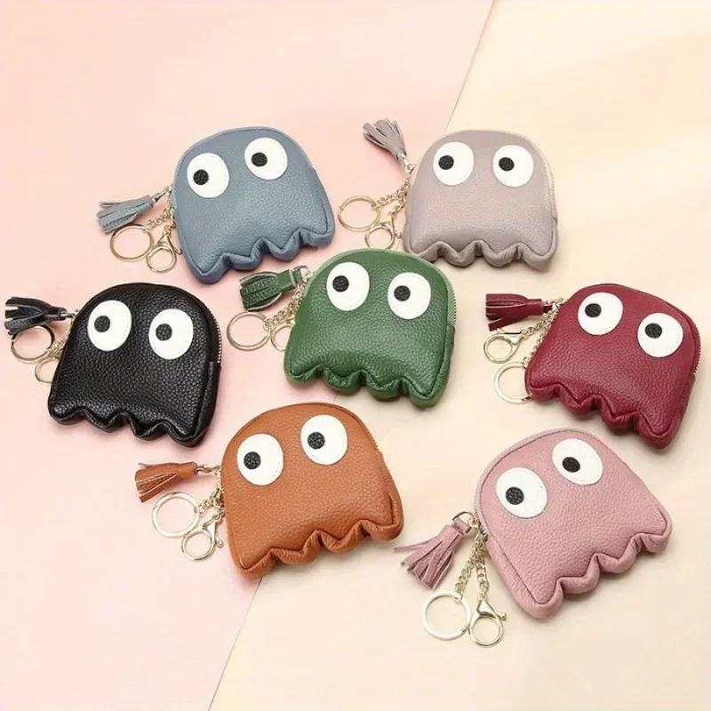 1PC Cute Cartoon Head Layer Cowhide Coin Purse Clutch Mini Creative Zipper Coin Purse Keychain Ladies Coin Purse