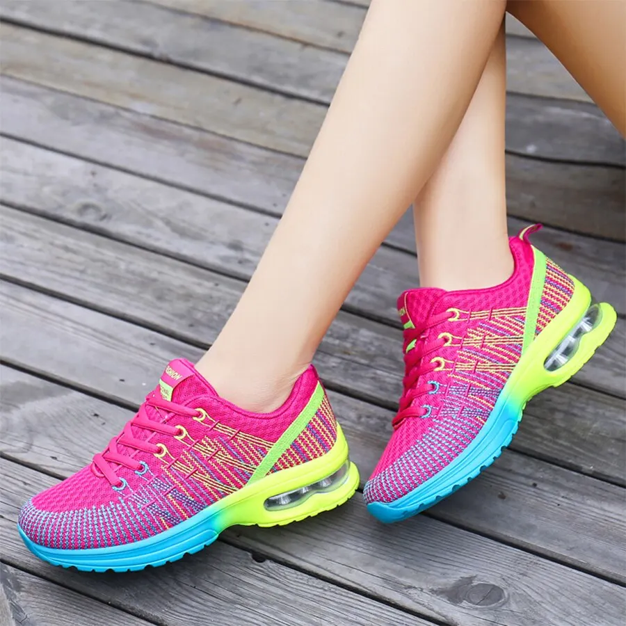 Mulheres Almofada De Ar Running Shoes para Tênis Moda Sneakers Lace Up Leve Respirável Lazer Ginásio Walking Shoes