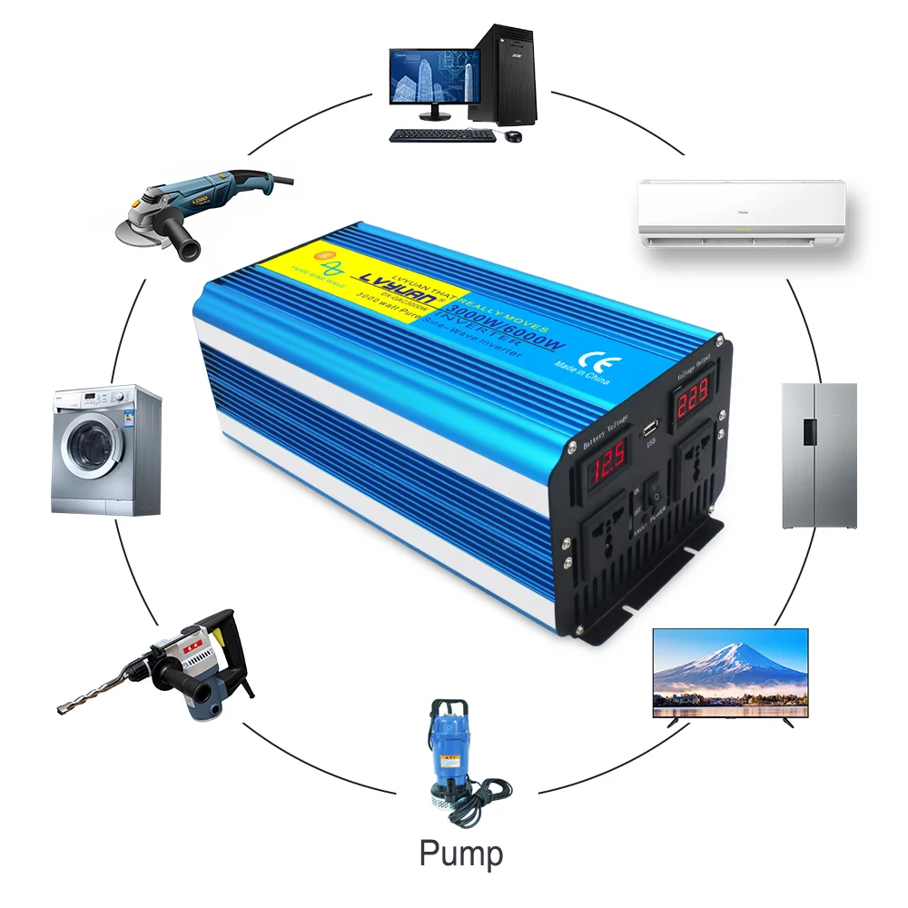 DC12V 24V To AC 220V EU UN 50HZ 60HZ Standard Pure Sine Wave Inverter 3000W/6000W Power Converter