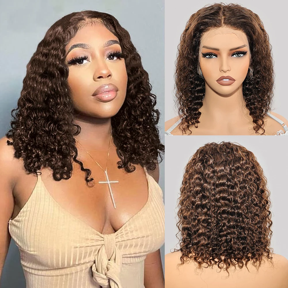 

Vietnam Virgin Hair Short Bob Wigs 300 Density Water Wave Human Hair Wig 13x4 Lace Frontal Deep Curl Bob Wigs for Black Women