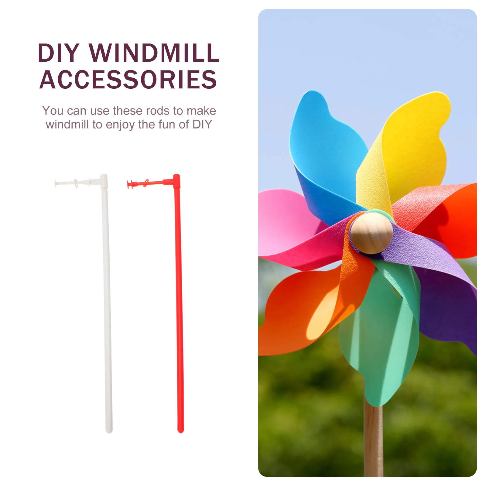 

20 set Windmill Making Poles Solid Plastic DIY Craft Rods White Red Sets Safe Portable Clothesline Storage