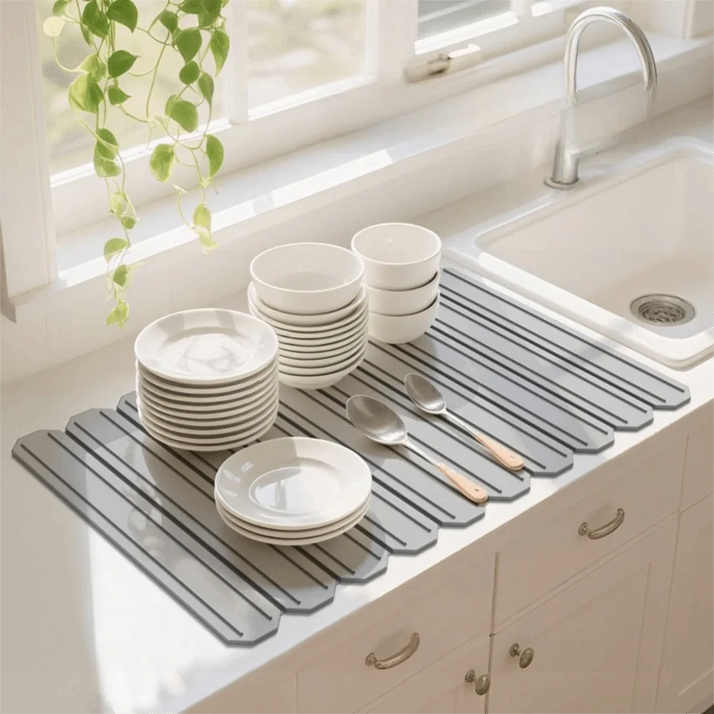 Quick-drying Kitchen Drying Mat Collapsible Non-slip Silicone Drain Pad Prevents Water Build Up Multi-functional