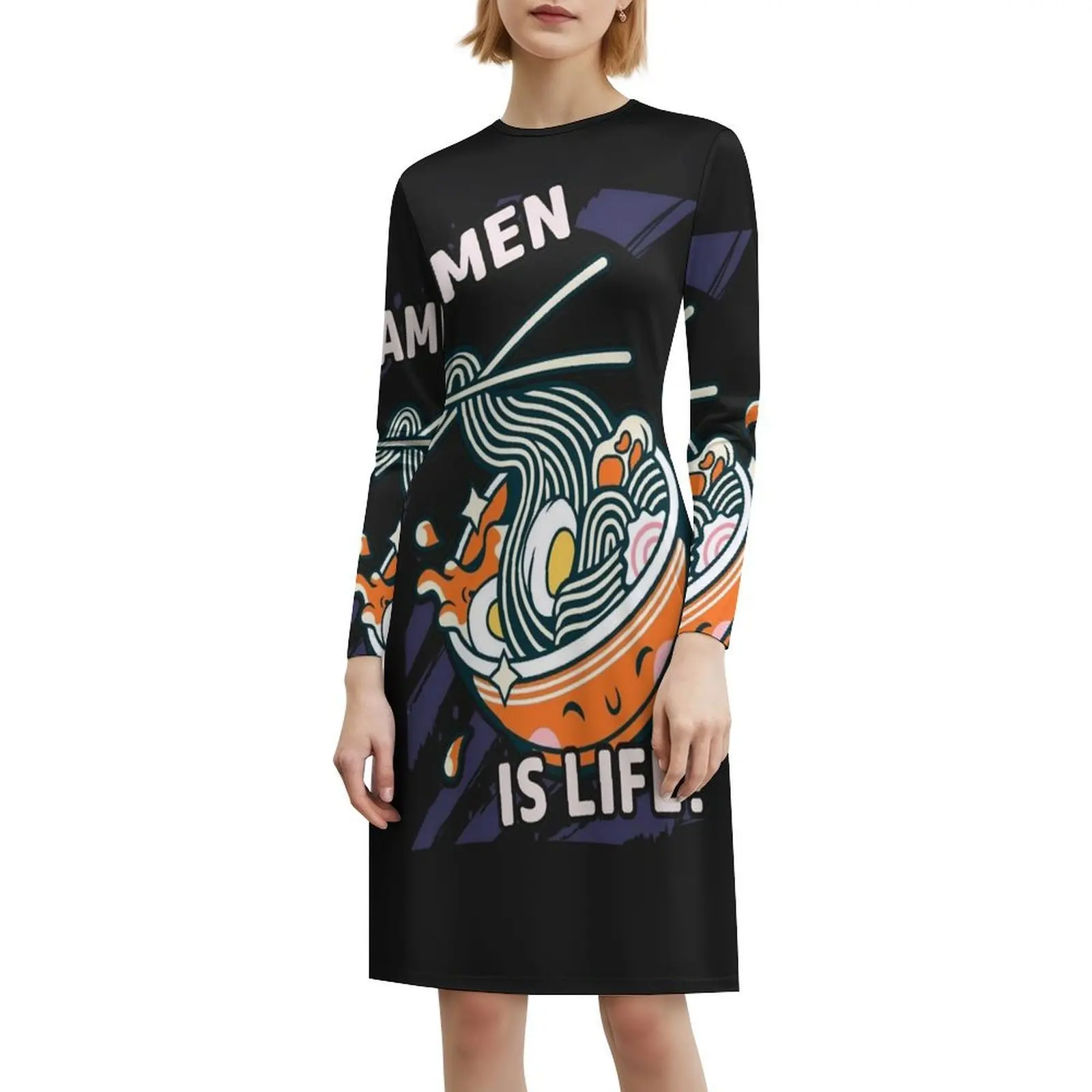 فستان رامين إز لايف كاواي رامين بفتحة عنق على شكل قلب فستان أنيق للحفلات الصيفية للنساء نودلز يابانية رامين ياباني #6