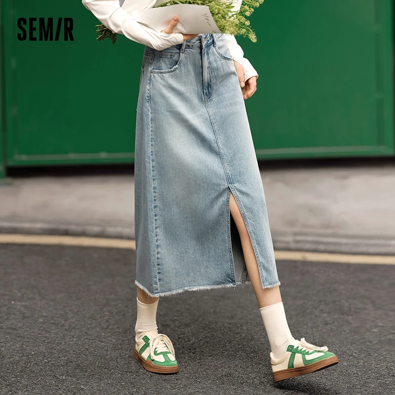 Semir Women Denim Skirt Summer 2024 New Arrival With High Slit And Straight-Cut Design Skirts for Women