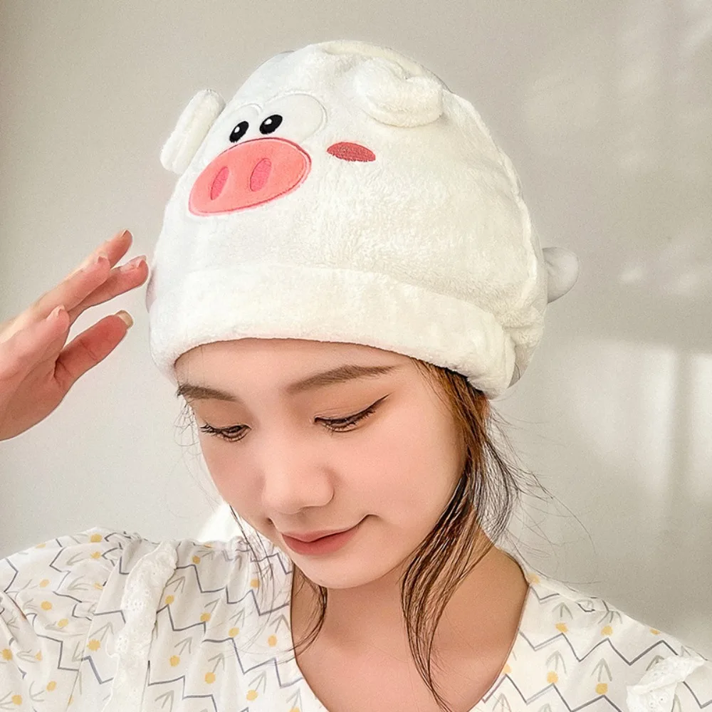 Durable Cartoon Coral Velvet Shower Cap Super Absorbent Soft Hair Drying Towel Cute Convenient Quick Drying Head Wrap Kid