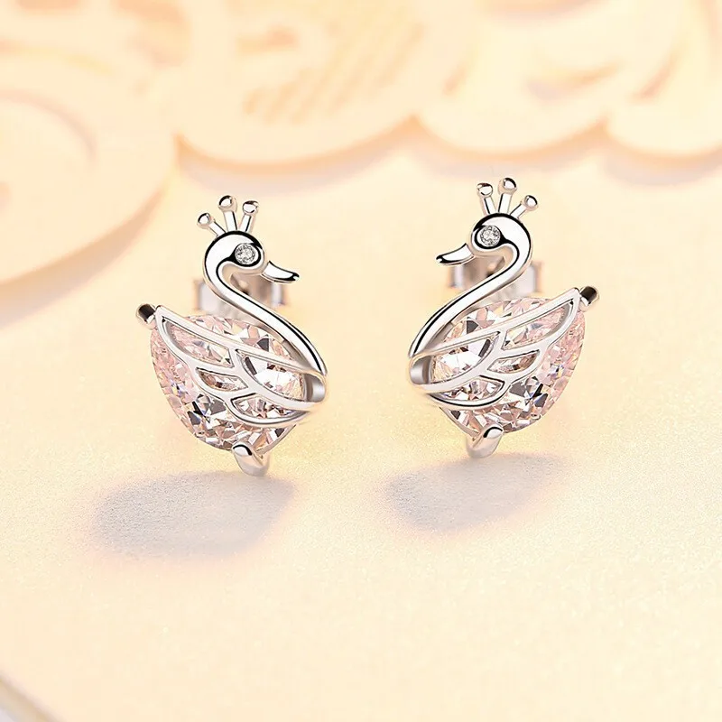 

Модные изысканные элегантные серьги-гвоздики в форме лебедя в форме большой короны, серьги-гвоздики из стерлингового серебра 925 пробы, корейская версия, серьги для женщин