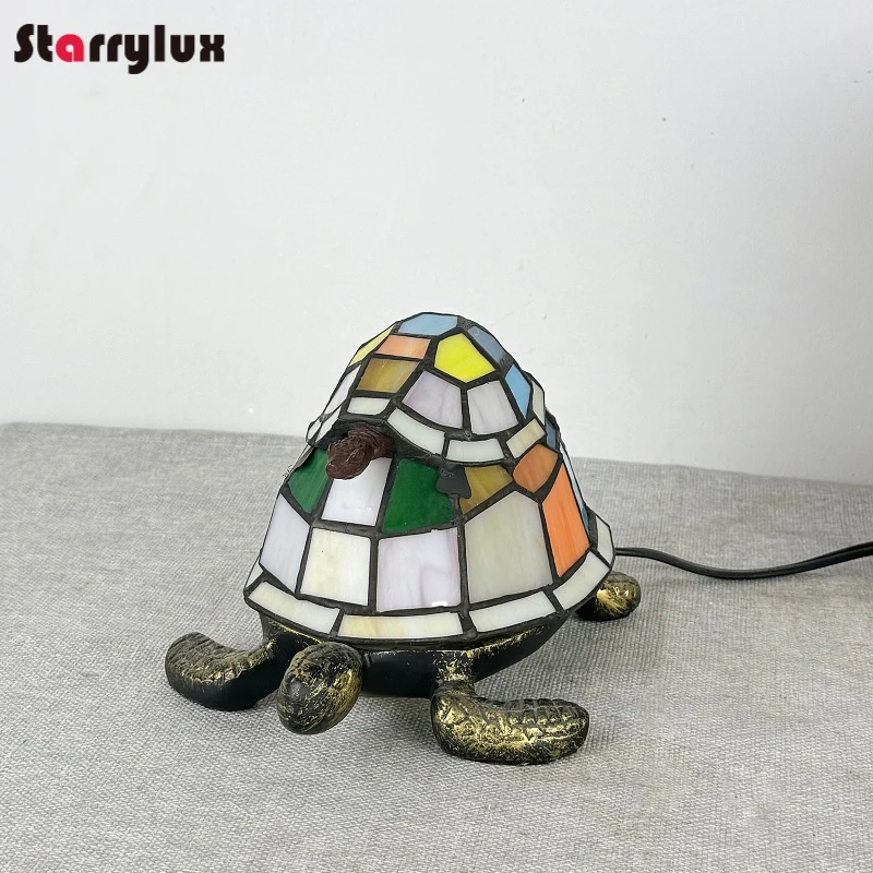 Two Turtles Resin LED Night Light Ocean Animal Bedside Lamp Stained Glass Effect Creative Decor Gift