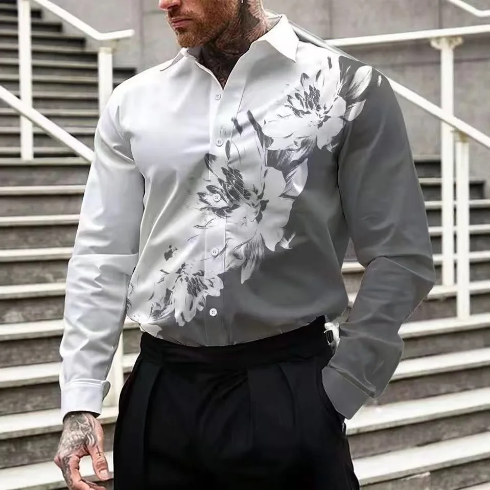 

Men's Business Long Sleeve Shirt Button Summer Shirt Long Sleeve Flap Striped Shirt Fashion Temperament Casual Fashion Male Top