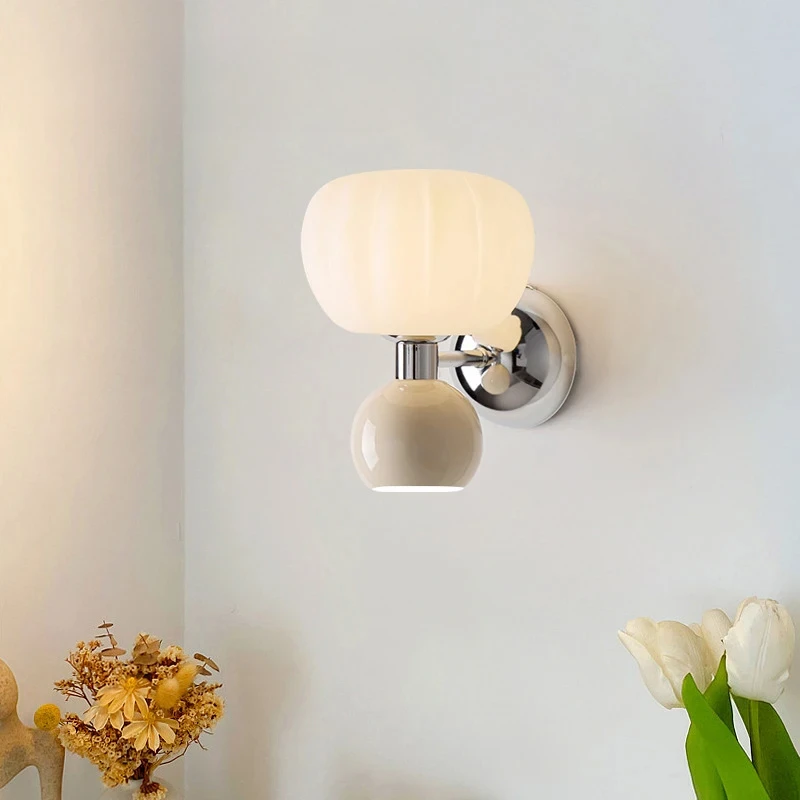 

Nordic Home Decor Wall Lamps Plastic And Iron Material Sconce Lightings Modern Soft Style Pumpkin Shape Bedroom Lustres