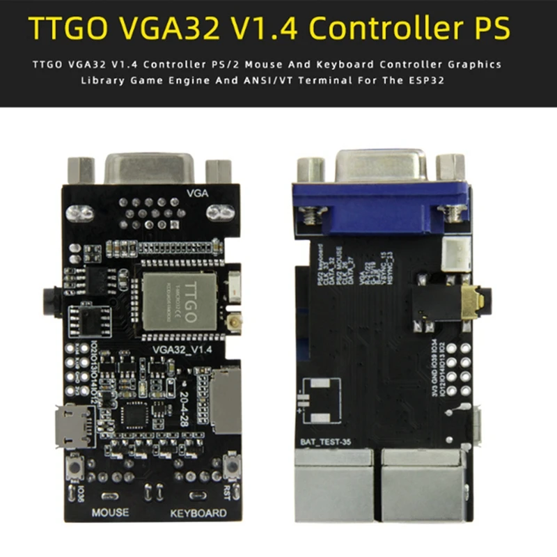 Ttgo vga32 vga esp32 psram modul v3.0 controller ps/2 maus tastatur grafik bibliothek spiel ansi/vt terminal schaltung