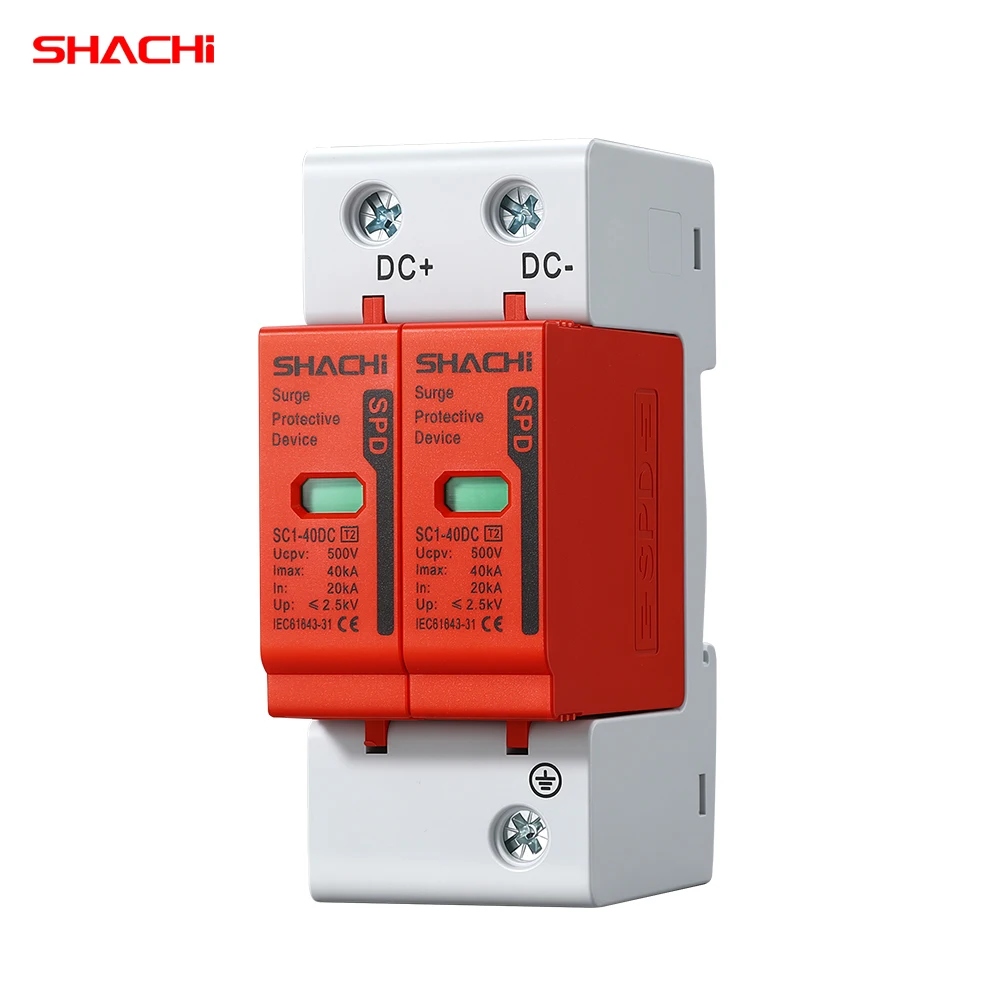 Parafoudre SHACHI SPD DC 2P 40KA 500V 600V 800V 1000V pour la protection des systèmes solaires photovoltaïques domestiques