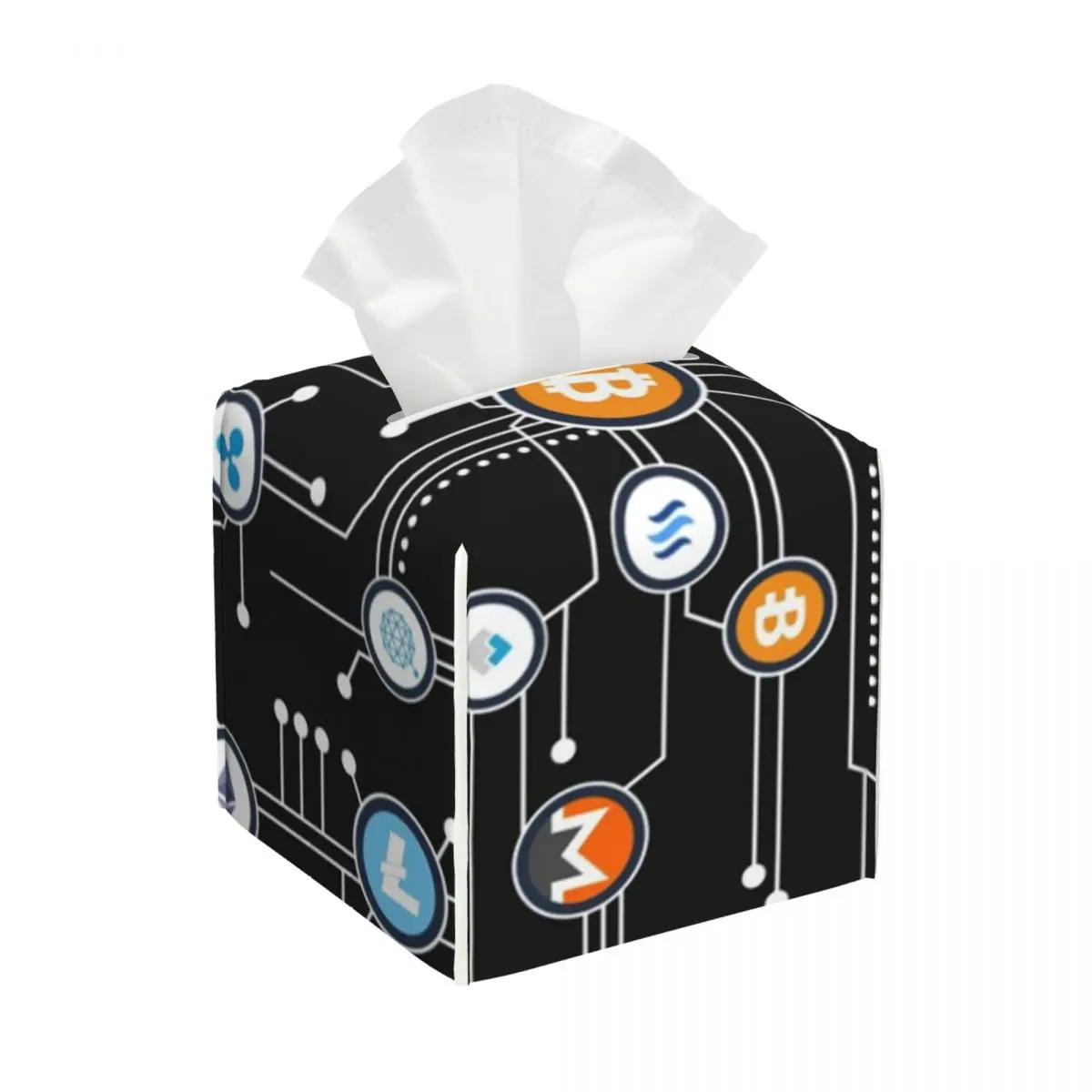 Couvercle de boîte à mouchoirs personnalisé avec Logo Bitcoin Altcoin Blockchain, carré en cuir PU Ethereum, support de boîte à mouchoirs pour salle de bain et bureau