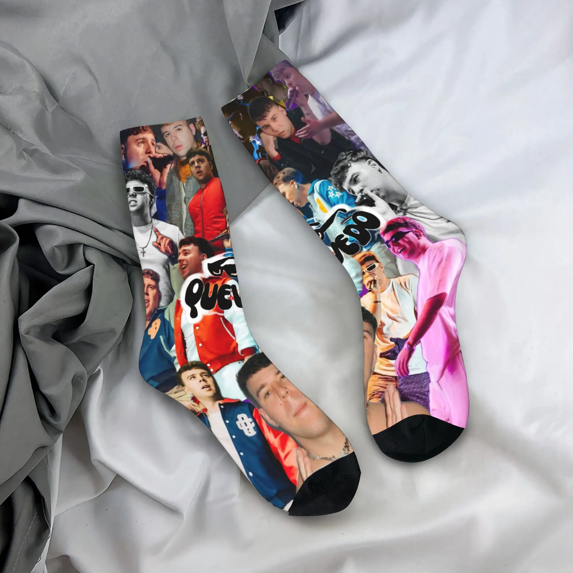 Quevedo cantor meias antiderrapantes adultos homens médio macio correndo meias inverno retro gráfico meias