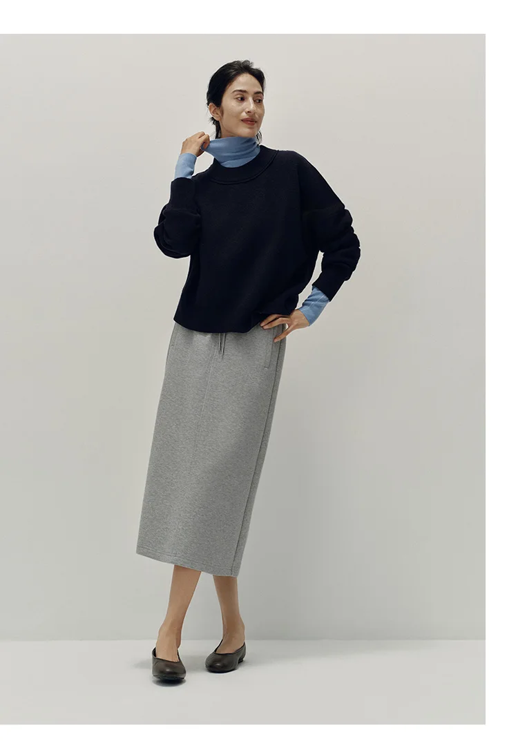 Semir Damenrock, gestrickt, lang, gerade geschnitten, elastische Taille, Sport-Stil, Retro, Freizeit, Herbst, Midirock, Alltagskleidung 2026 – Detail 2