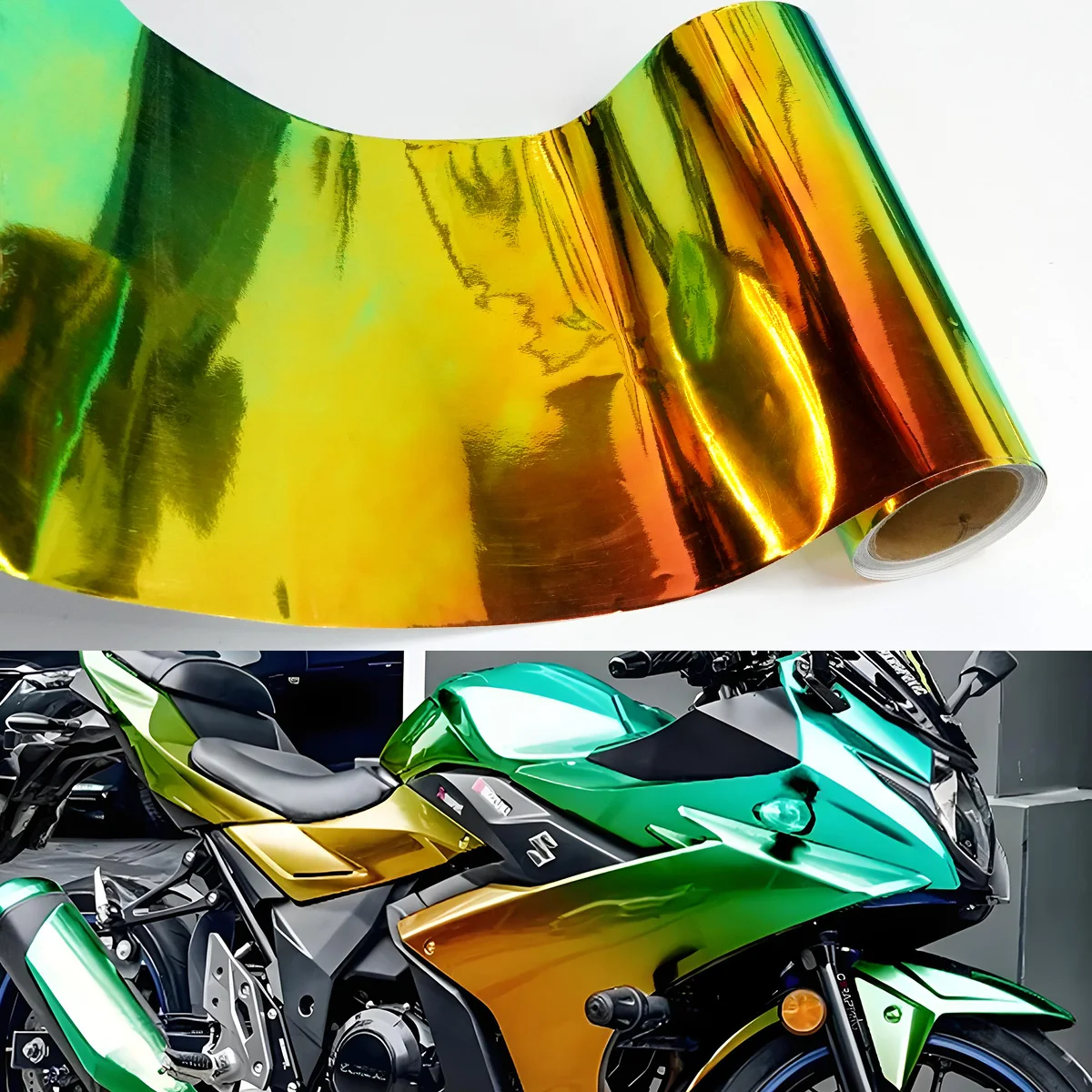 

Colorful Electroplated Black Green Film Wrapping Vinyl Holographic Sticker Bubble-free Rainbow Chameleon Sticker For BWM