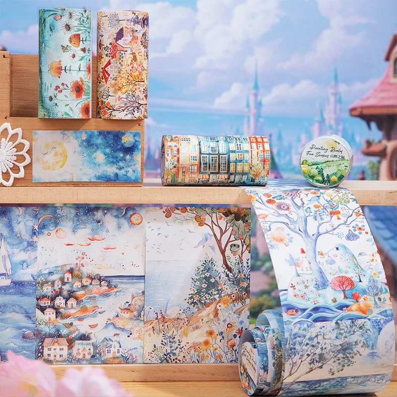 

80mm*200cm Painting Realm Four Season Series Vintage Flower Landscape Washi Tape Creative Journal Material Collage Stationery