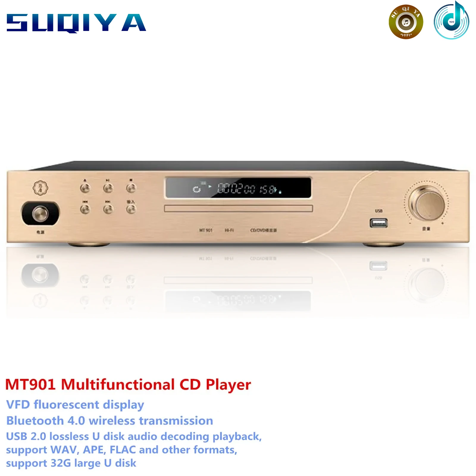 

MT901 professional CD player hifi bluetooth home lossless music player coaxial fiber USB lossless decoding HDMI AV video output