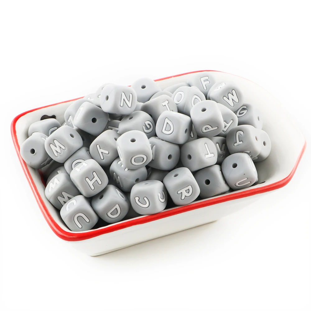 Sunrony 10~100Pcs 12MM Silicone Letter Beads Gray Square Alphabet Spacer Bead For Jewelry Making DIY Name Bracelet Accessories