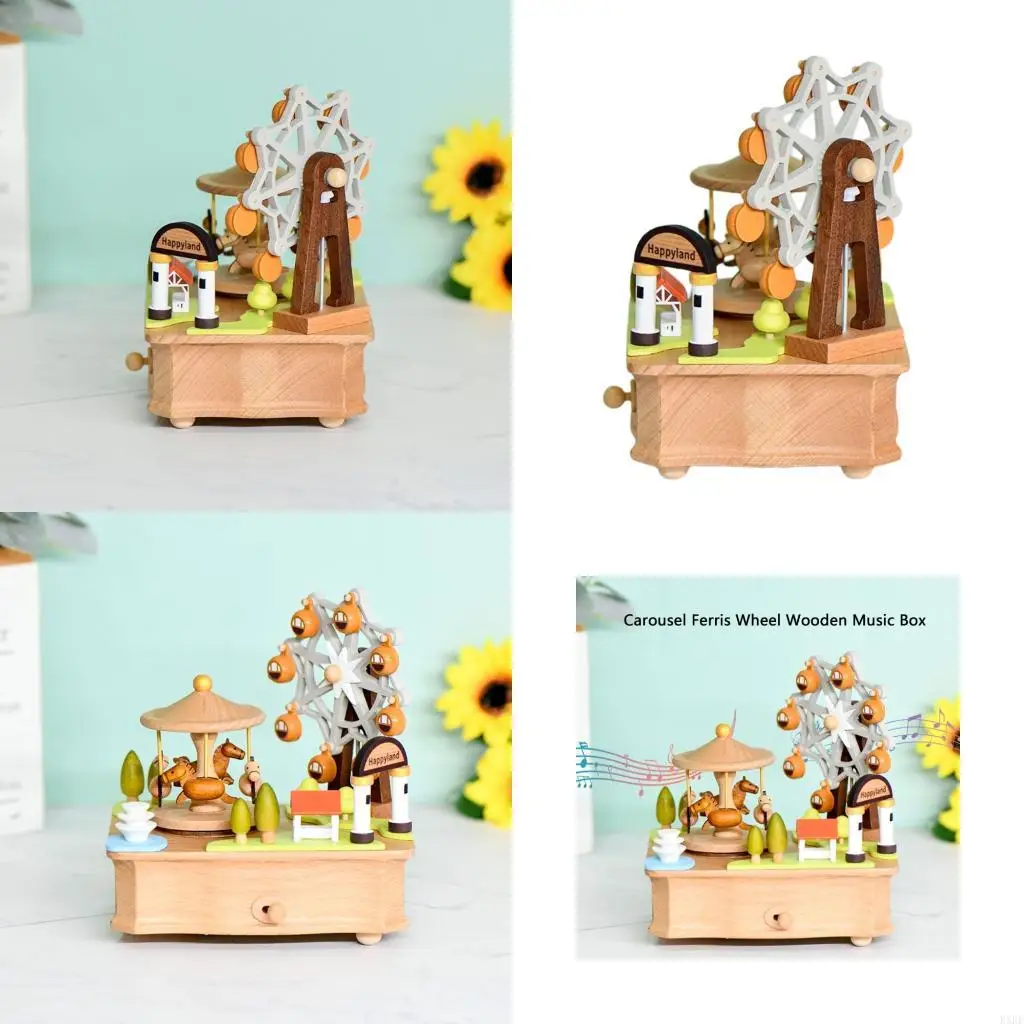 

Funny Rotating Carousels Ferris Wheel Musical Box Wooden Handmade Desk Decoration with Melodies Gift For Enthusiasts KXRE