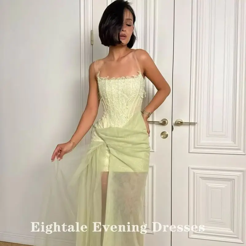 Eightale New Arriivall Evening Dresses for Wedding Party Pleats Lace Scoop Muslim Customized Side Slit Prom Gown