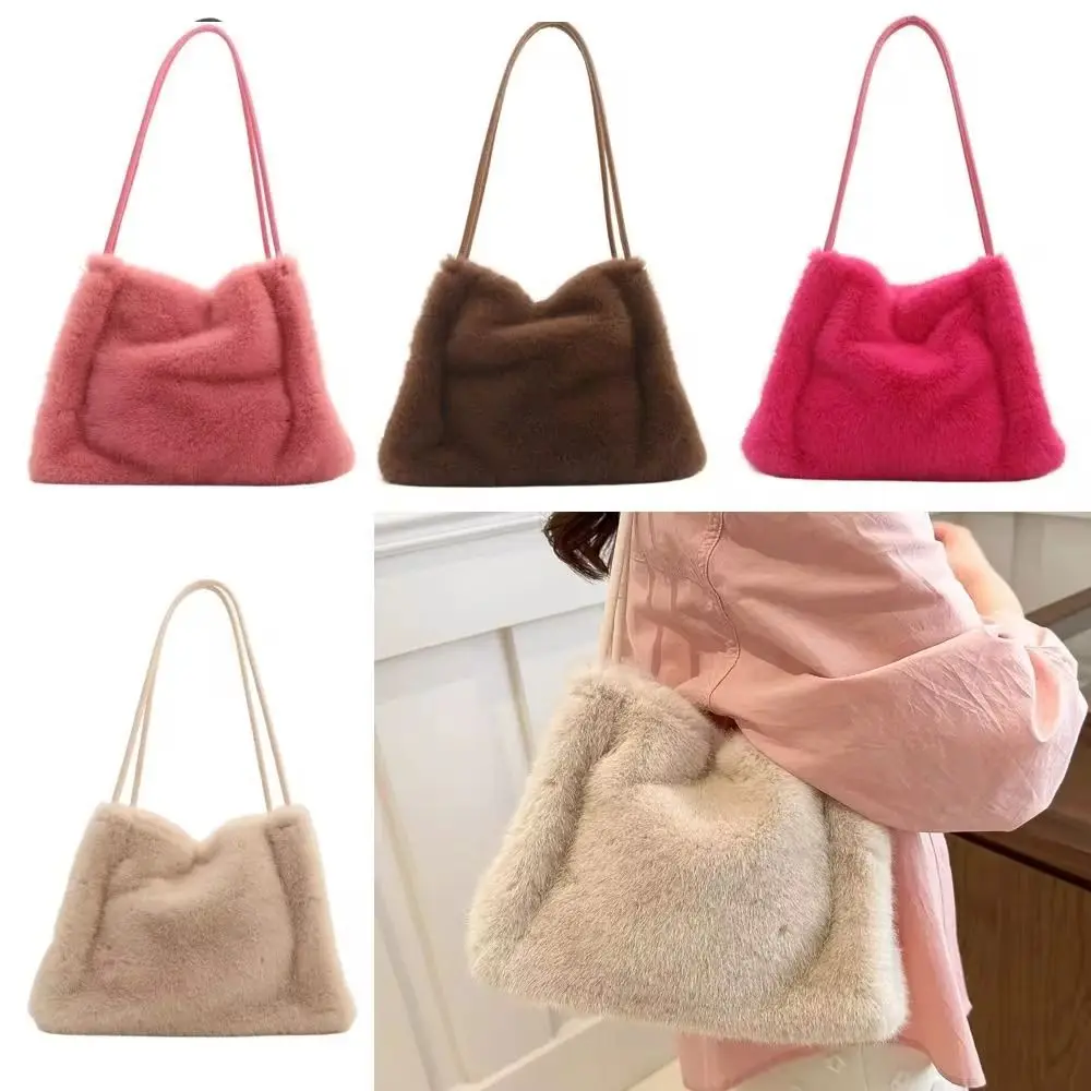 

Elegant Solid Color Plush Shoulder Bags Large Capacity Casual Crossbody Bag with Magnetic Buckle Stuffed Plush Handbag Couple