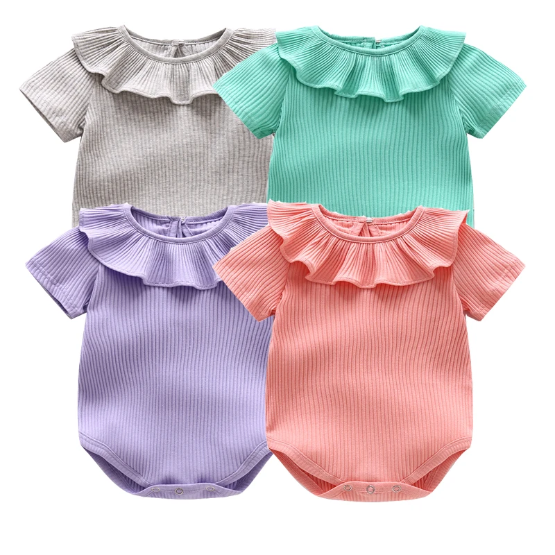 3/4/5PCS/Lot Baby Girls Bodysuits Solid Baby Girls Clothes 100% Cotton Summer Short Sleeve 3-24 Month Newborn Roupas de bebe