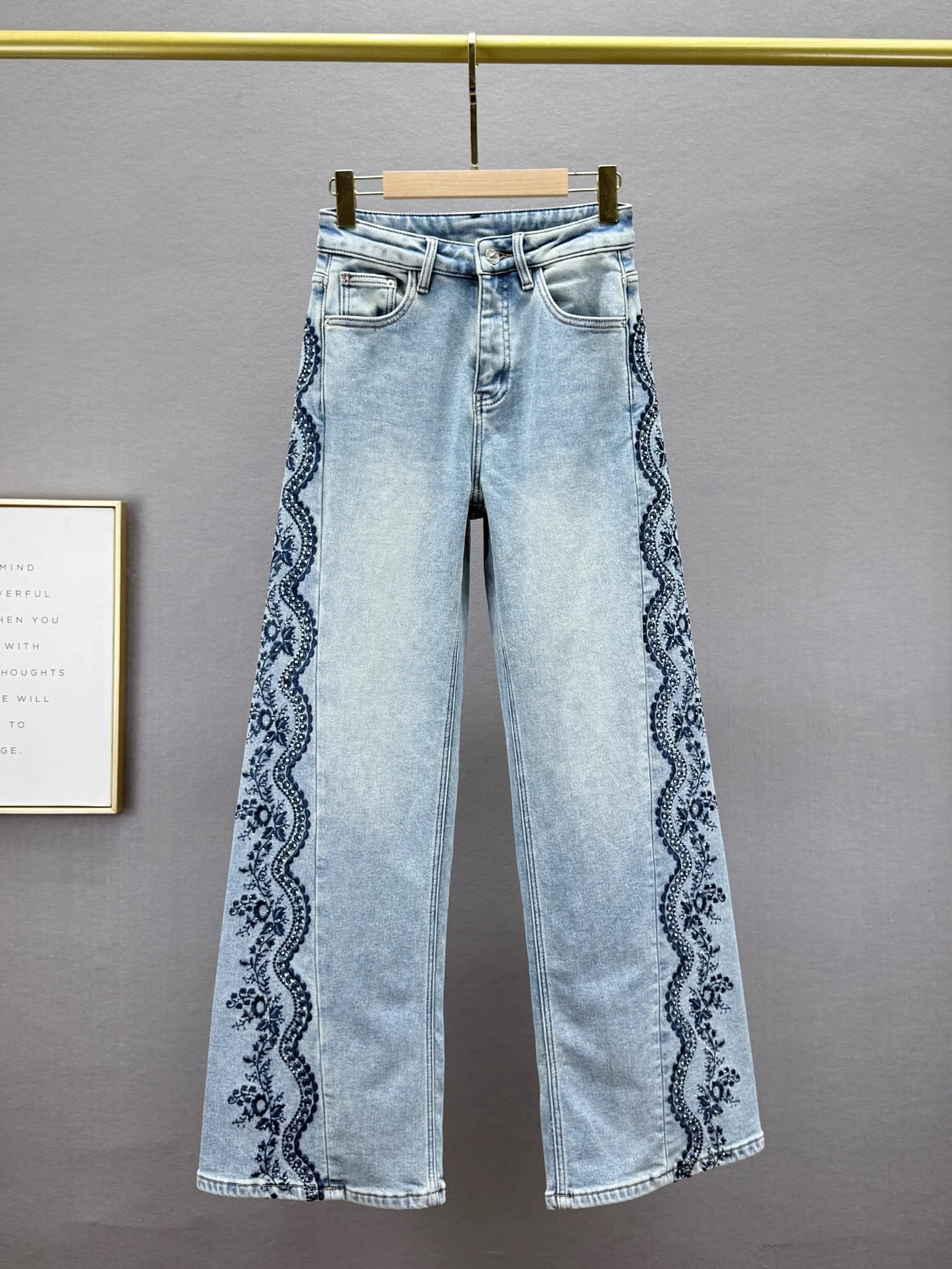 

Retro Embroidered Flared Pants High Waist Loose Fit Slimming Long Wide Leg Casual Diamond Heat Pred Autumn New Arrival