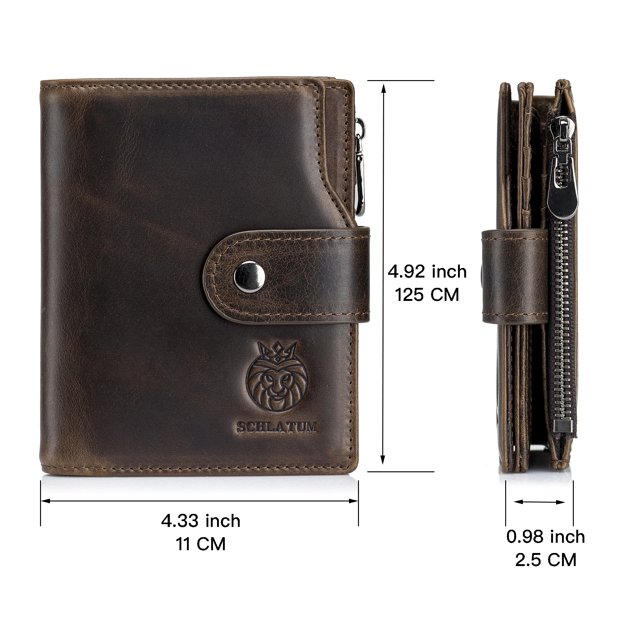 LUKZIJAES Genuine Leather Wallet for Men RFID Blocking Large Capacity Credit Card Vintage wallet Zipper ID Window Coin Pocket