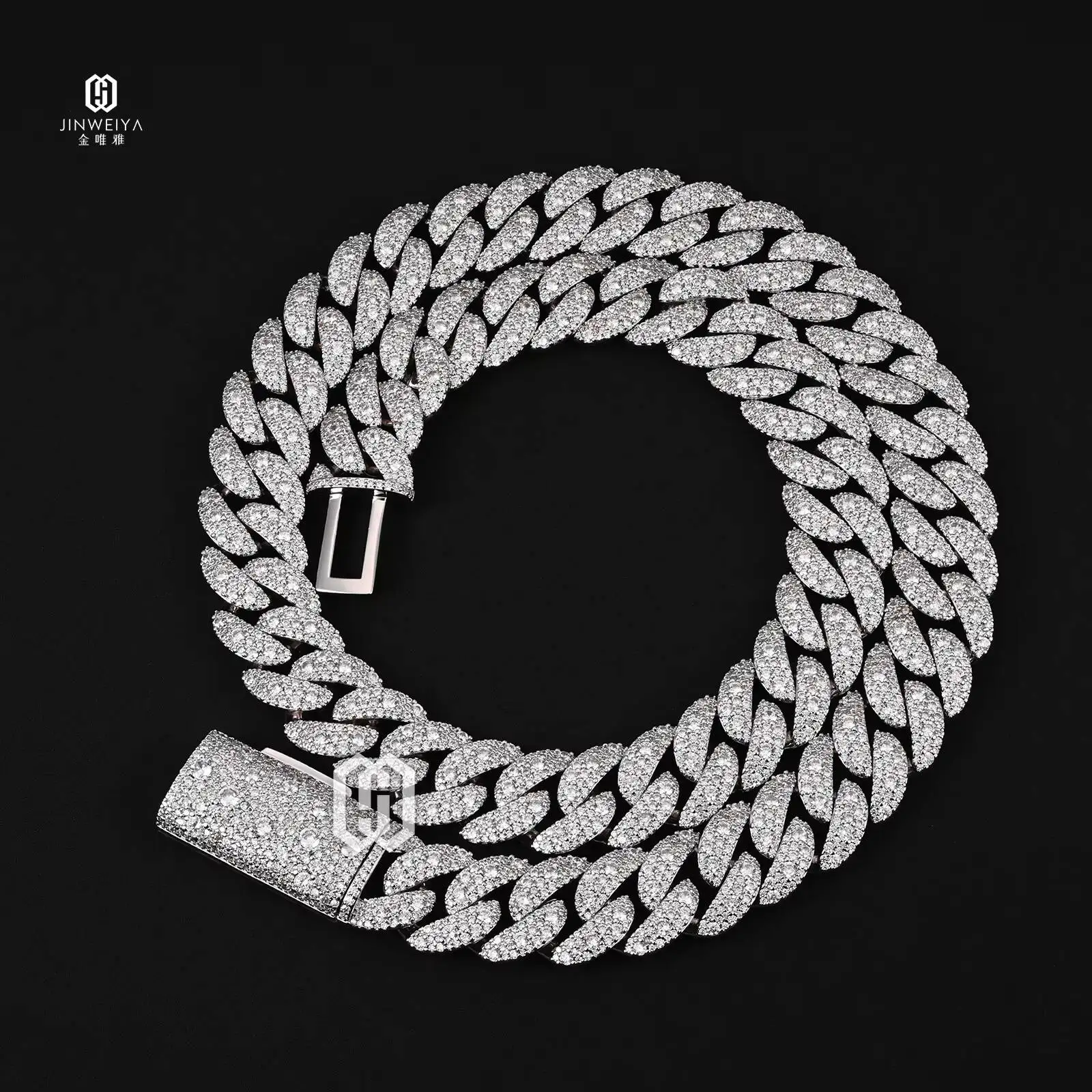 Fashion 16mm Mosaic Setting Brass Moissanite Hip Hop Jewelry Cuban Link Chain Plated Silver Iced Out Men Miami Cuban Necklace..