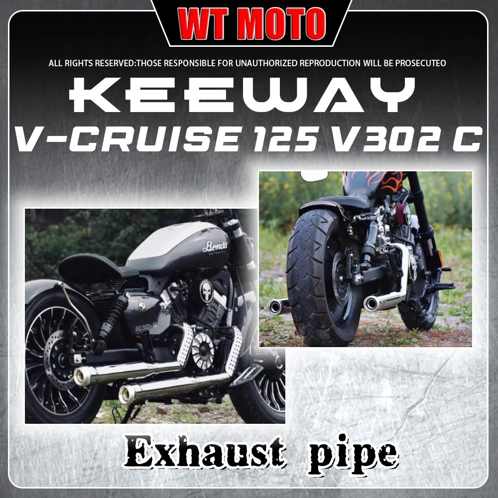 

For KEEWAY V-CRUISE 125 V KEEWAY 302 C double-sided dual exhaust pipe modified motorcycle sound low exhaust pipe with silencer