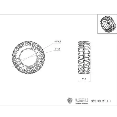 Lesu 1 Paar 146.5 Mm 112.9 Mm Rubberen Wiel Banden Onderdelen Voor 1/16 Speelgoed Rc Diy Model Vrachtwagen looptractor Auto TH16831