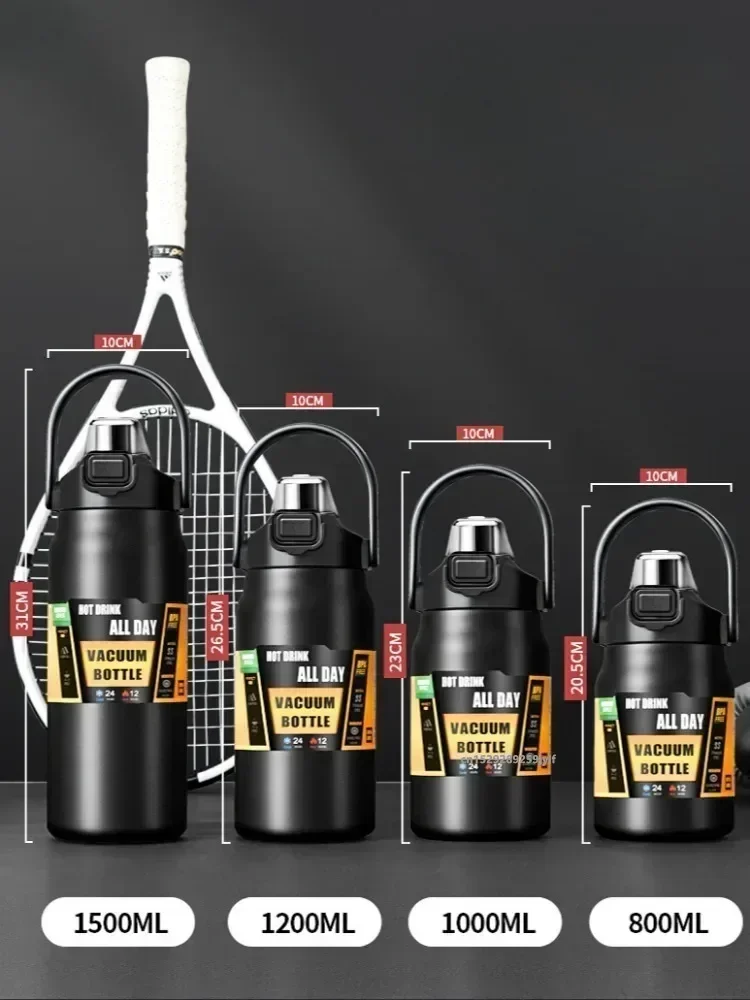 كوب حراري 26 أونصة/33 أونصة/40 أونصة/50 أونصة ترمس خارجي مكنسة من الفولاذ المقاوم للصدأ قوارير زجاجة مياه رياضية باردة وساخنة مع القش #2