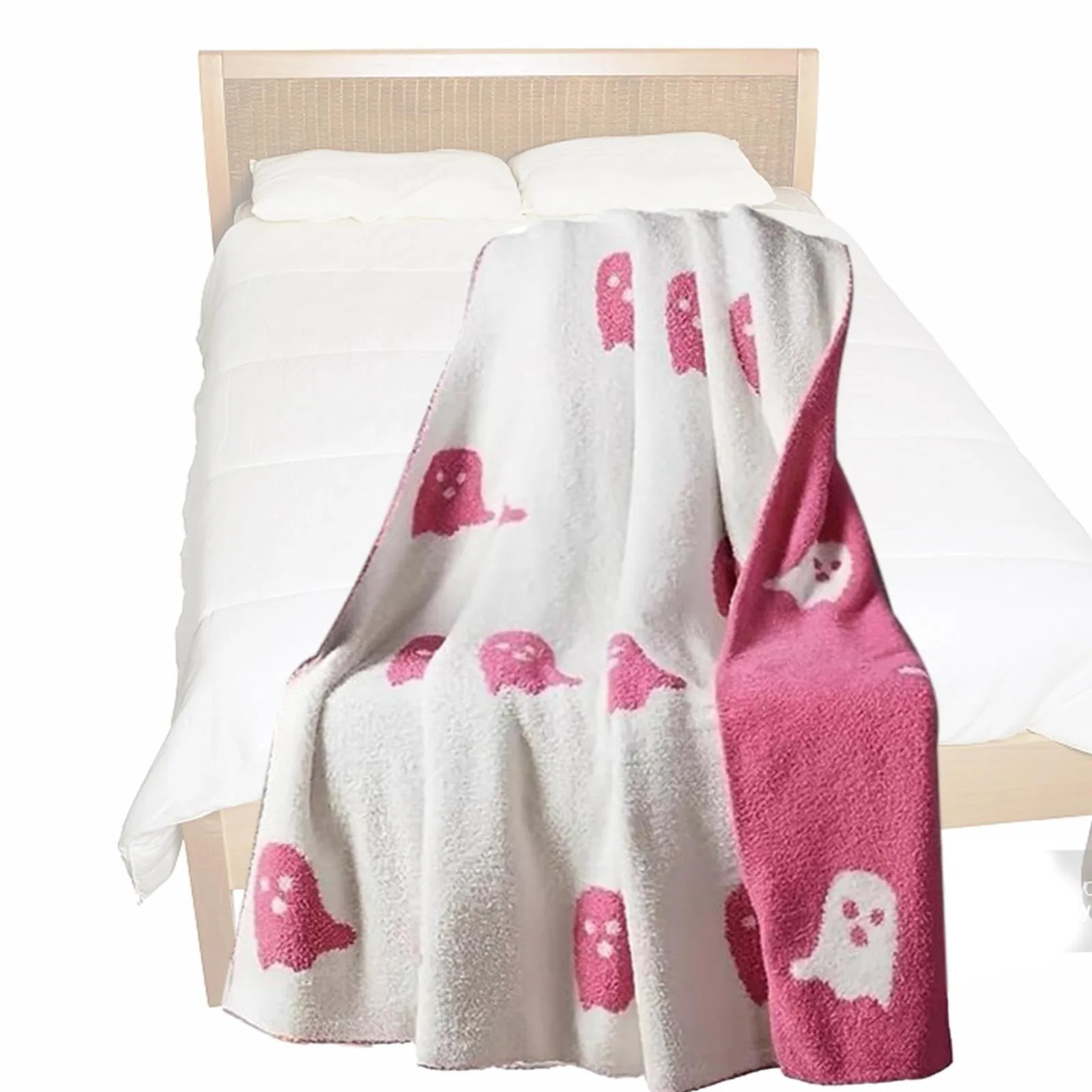 Akcesoria na Halloween Halloween Pnk Ghost Blanket Pnk i białe koce i narzuty na Halloween Super miękkie flanelowe koce Pnk