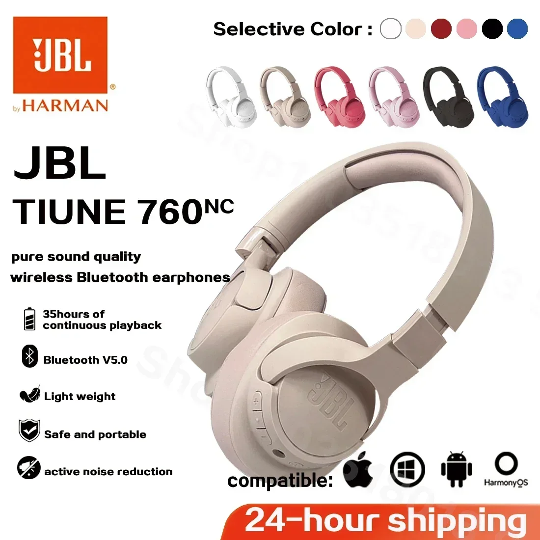 Auriculares inalámbricos supraaurales plegables originales JBL Tune 760NC con cancelación activa de ruido auriculares deportivos JBL T760NC